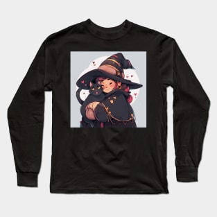 Cute Witch And Her Cat Long Sleeve T-Shirt